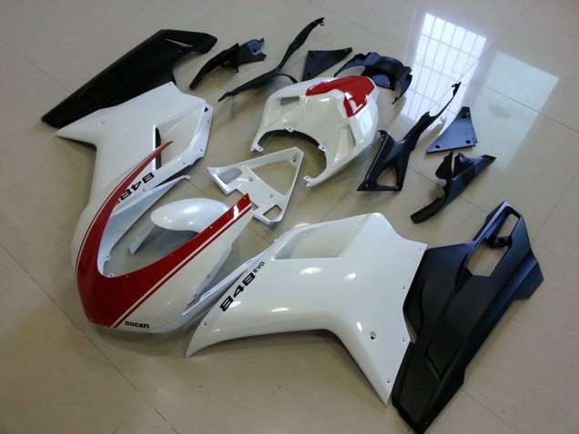 Carenagem Moto Ducati 848 1098 1198 07-14 - Preto Fosco Branco & Vermelho Listra Carenagem Moto Ducati 848 1098 1198 07-14 - Preto Fosco Branco & Vermelho Listra
