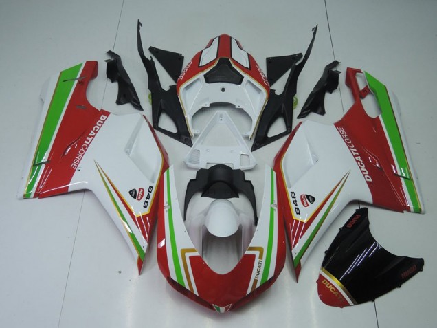 Carenagem Moto Ducati 848 1098 1198 07-14 - Vermelho Branco & Verde Carenagem Moto Ducati 848 1098 1198 07-14 - Vermelho Branco & Verde