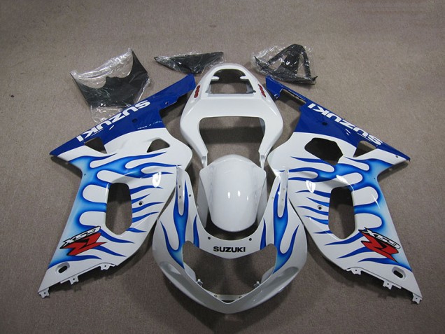 Carenagem Moto GSXR 750 K1 K2 K3 01-03 - Branco Azul Chama Carenagem Moto GSXR 750 K1 K2 K3 01-03 - Branco Azul Chama