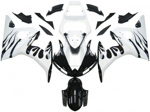 Carenagem Moto R6 03-05 - Branco Chama Preto Carenagem Moto R6 03-05 - Branco Chama Preto