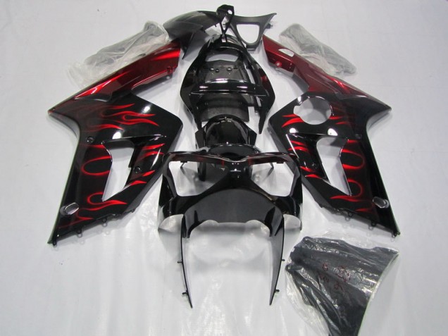 Carenagem Moto ZX6R 03-04 - Preto Vermelho Chama
