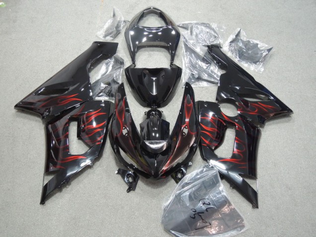 Kits Carenagem Moto ZX6R 05-06 - Preto Vermelho Chama Kits Carenagem Moto ZX6R 05-06 - Preto Vermelho Chama