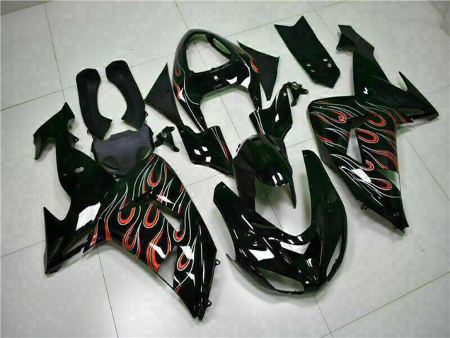 Kits Carenagem Moto Kawasaki ZX10R 2006-2007 - Preto Brilhante Vermelho Chama