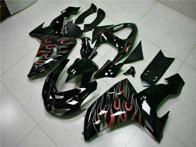 Kits Carenagem Moto Kawasaki ZX10R 2006-2007 - Preto Brilhante Vermelho Chama
