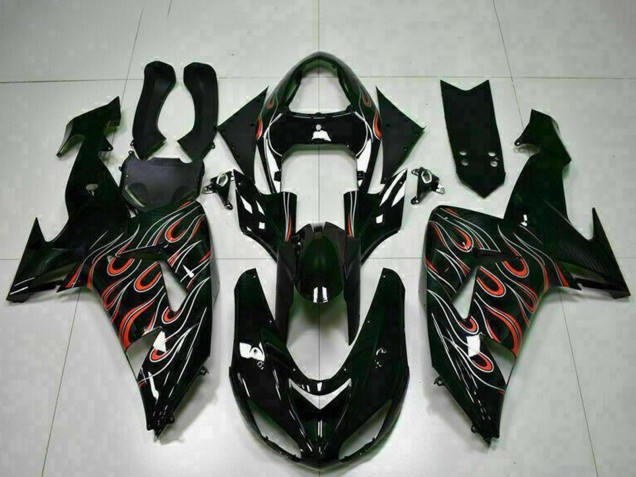 Kits Carenagem Moto Kawasaki ZX10R 2006-2007 - Preto Brilhante Vermelho Chama