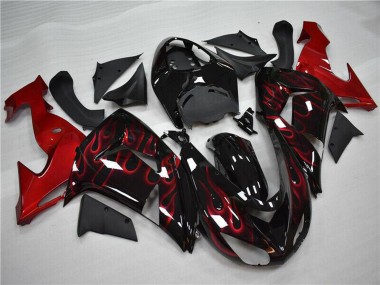 Carenagem Moto Kawasaki ZX10R 2006-2007 - Preto Brilhante Vermelho Chama