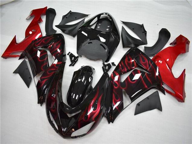 Carenagem Moto Kawasaki ZX10R 2006-2007 - Preto Brilhante Vermelho Chama