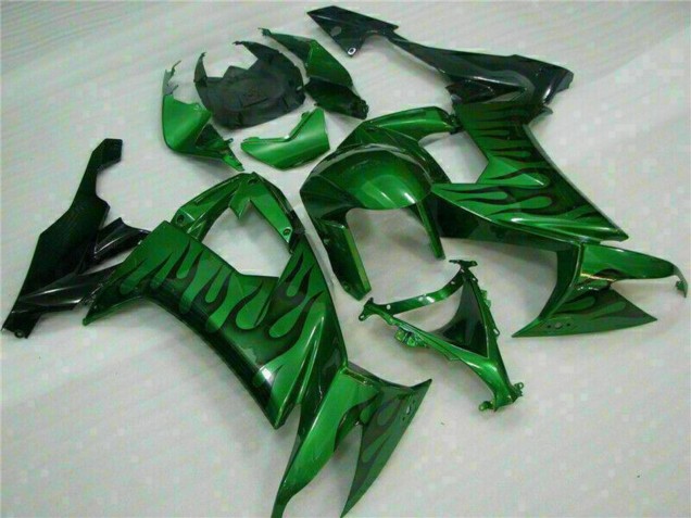 Carenagens Moto Kawasaki ZX10R 2008-2010 - Preto Brilhante Verde Chama