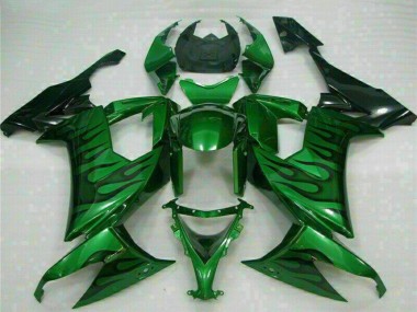 Carenagens Moto Kawasaki ZX10R 2008-2010 - Preto Brilhante Verde Chama