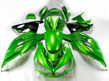 Carenagem Moto Kawasaki ZX14R ZZR1400 2012-2024 - Verde Preto Brilhante