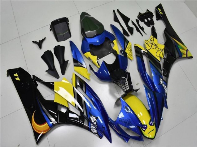 Carenagens Moto Yamaha YZF R6 2006-2007 - Azul Amarelo Preto Brilhante Tubarão