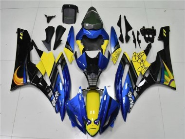 Carenagens Moto Yamaha YZF R6 2006-2007 - Azul Amarelo Preto Brilhante Tubarão