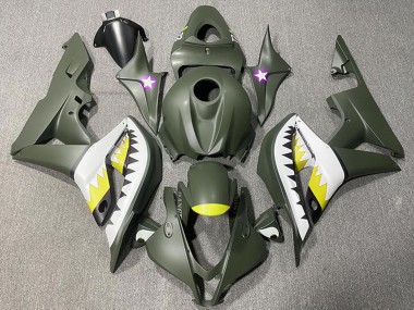 Carenagens Moto Honda CBR600RR 2007-2008 - Verde Exército Branco Amarelo Tubarão