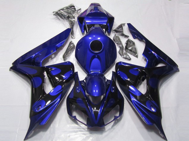 Carenagens Moto Honda CBR1000RR 2006-2007 - Azul Preto Brilhante Chama