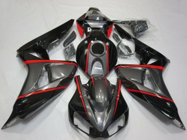 Carenagens Moto Honda CBR1000RR 2006-2007 - Cinzento Preto Brilhante Vermelho Listra