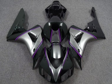 Carenagens Moto Honda CBR1000RR 2006-2007 - Prata Roxo Preto Brilhante Risca de giz