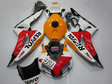 Carenagens Moto Honda CBR1000RR 2006-2007 - Laranja Branco Vermelho Preto Brilhante Repsol 93
