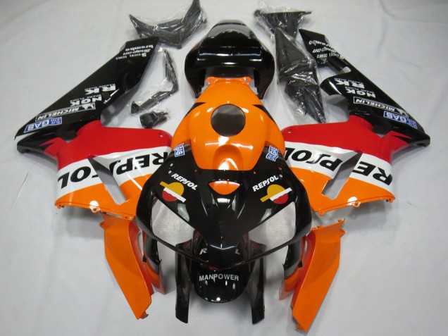 Carenagens Moto Honda CBR600RR 2005-2006 - Laranja Vermelho Branco Preto Bottom Repsol