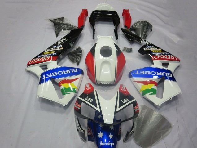 Kits Carenagem Moto Honda CBR600RR 2003-2004 - Branco Vermelho Azul Preto Brilhante EuroBet