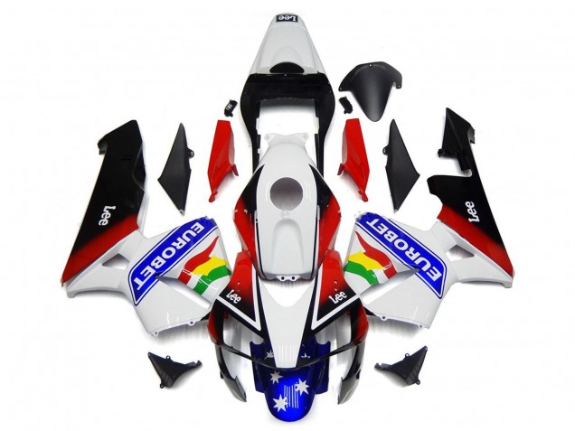 Carenagem Moto Honda CBR600RR 2003-2004 - Branco Vermelho Azul Preto Brilhante EuroBet
