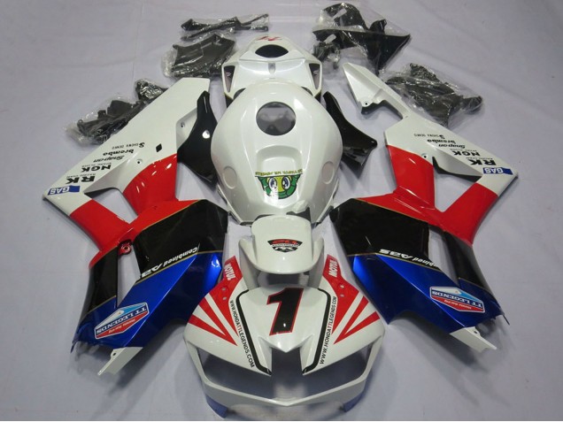 Carenagens Moto Honda CBR600RR 2013-2026 - Branco Vermelho Azul Preto Número 1