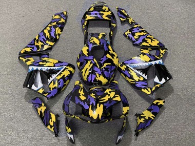 Carenagens Moto Honda CBR600RR 2003-2004 - Roxo Amarelo Camouflage Tubarão