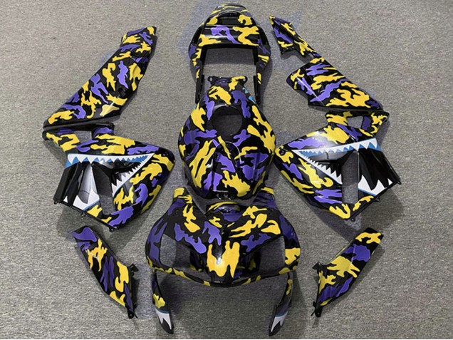 Carenagens Moto Honda CBR600RR 2003-2004 - Roxo Amarelo Camouflage Tubarão