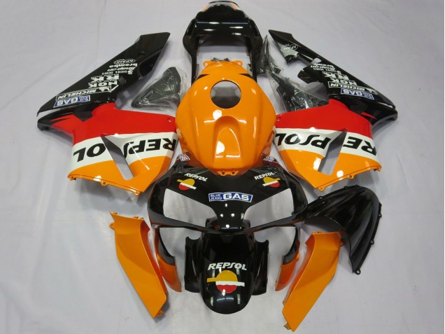 Carenagem Moto Completa Honda CBR600RR 2003-2004 - Laranja Branco Vermelho Preto Brilhante Repsol