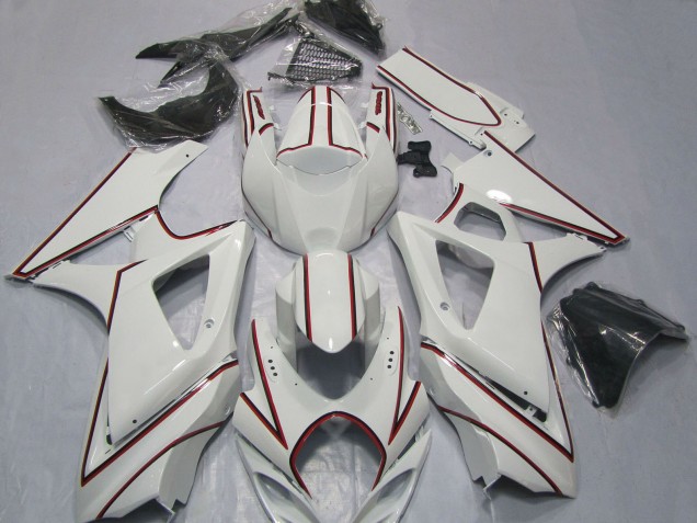 Carenagens Moto Suzuki GSXR 1000 2007-2008 - Branco Vermelho Risca de giz