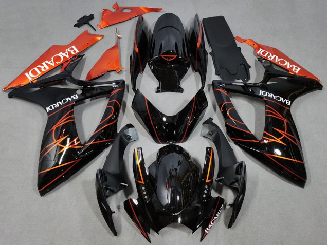 Carenagens Moto Suzuki GSXR 600 / GSXR 750 2006-2007 - Preto Brilhante Laranja Bacardi