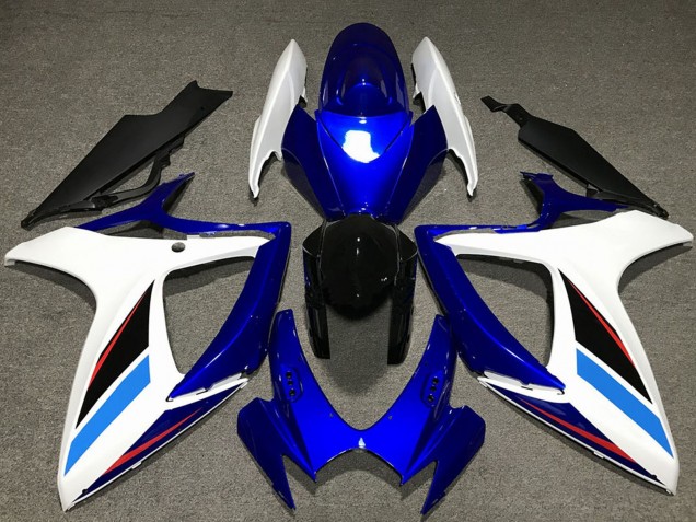 Kits Carenagem Moto Suzuki GSXR 600 / GSXR 750 2006-2007 - Branco Azul Preto Brilhante