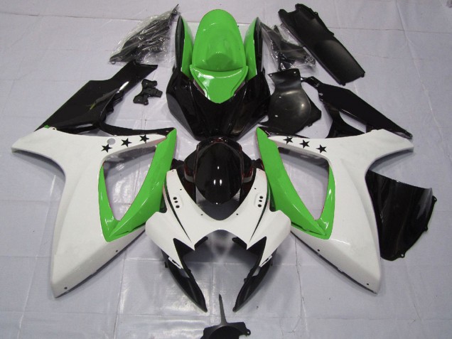 Carenagens Moto Suzuki GSXR 600 / GSXR 750 2006-2007 - Verde Branco Preto Brilhante Estrela