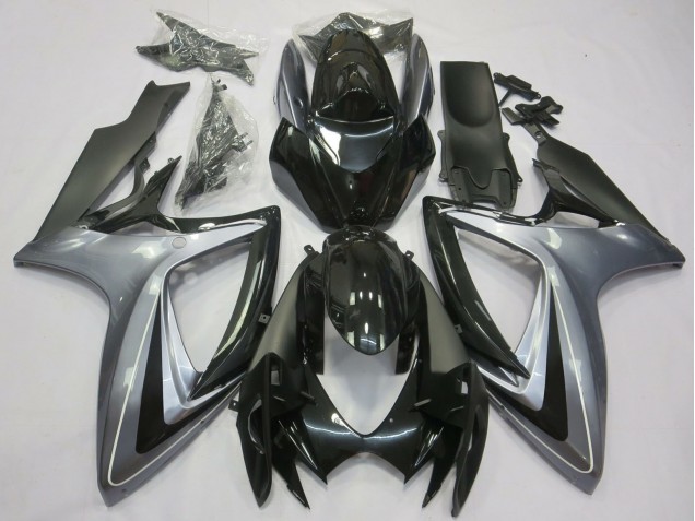 Carenagens Moto Suzuki GSXR 600 / GSXR 750 2006-2007 - Prata Preto Brilhante Preto Fosco