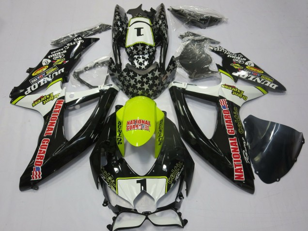 Carenagens Moto Suzuki GSXR 600 / GSXR 750 2008-2010 - Branco Amarelo Vermelho Preto National Guard
