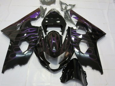 Carenagens Moto Suzuki GSXR 600 / GSXR 750 2004-2005 - Preto Brilhante Roxo Chama