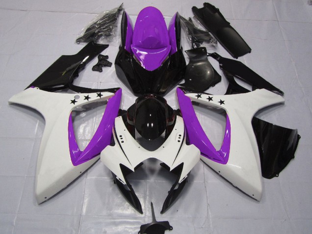 Carenagens Moto Suzuki GSXR 600 / GSXR 750 2006-2007 - Roxo Branco Preto Brilhante Estrela