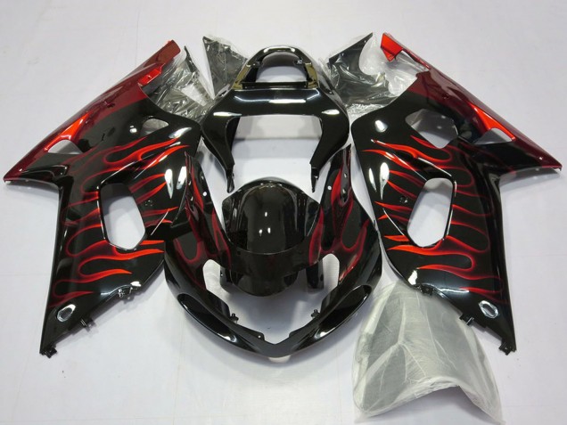 Carenagens Moto Suzuki GSXR 600 / GSXR 750 2001-2003 - Preto Brilhante Vermelho Chama