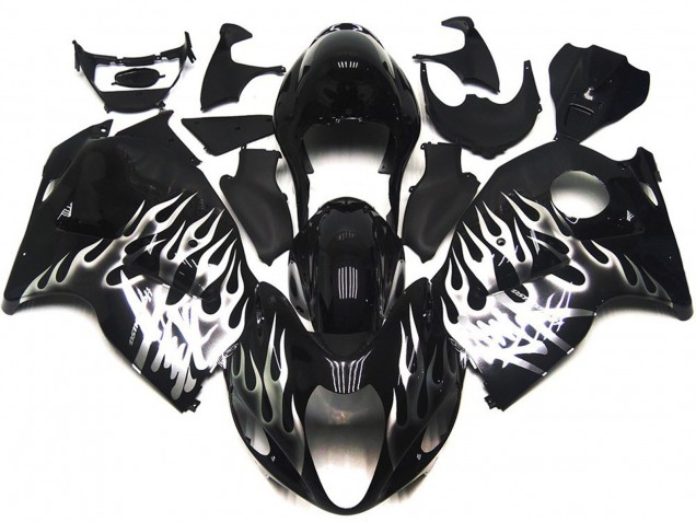 Carenagens Moto Suzuki GSXR 1300 1996-2007 - Preto Brilhante Prata Chama