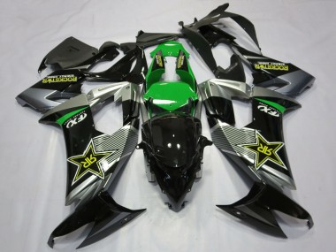 Carenagens Moto Kawasaki ZX10R 2008-2010 - Cinzento Verde Preto Rockstar