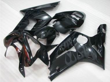 Carenagens Moto Kawasaki ZX6R 2003-2004 - Preto Brilhante Cinzento Chama