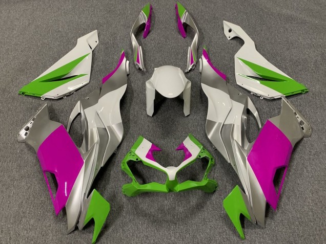 Carenagens Moto Kawasaki ZX6R 2019-2022 - Branco Prata Verde Rosa