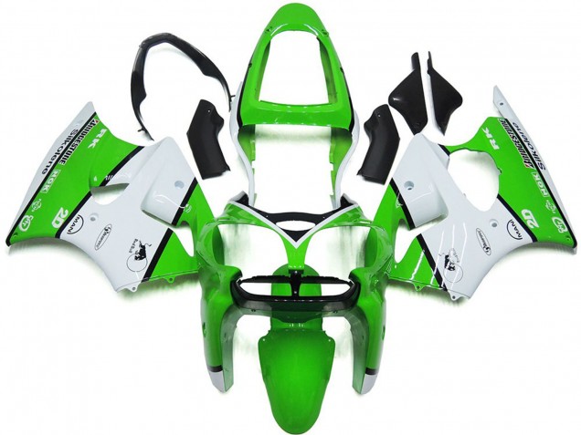Carenagens Moto Kawasaki ZX6R 2000-2002 - Branco Verde Preto Bridgestone Silkolene