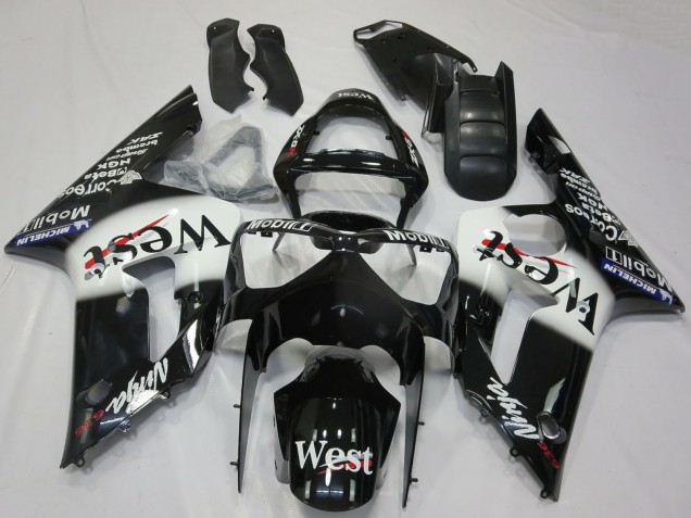 Carenagens Moto Kawasaki ZX6R 2003-2004 - Preto Brilhante Branco West