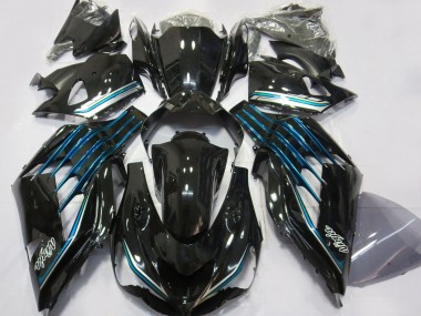 Carenagens Moto Kawasaki ZX14R 2012-2024 - Preto Brilhante Azul Claro