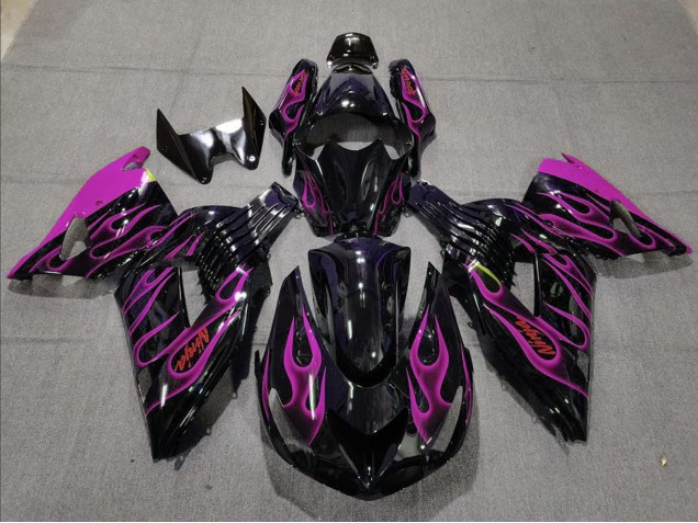 Carenagem Moto Kawasaki ZX14R 2006-2011 - Preto Brilhante Roxo Chama