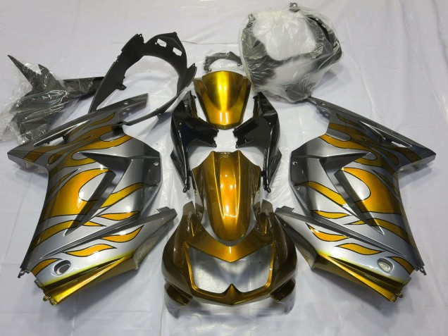 Carenagens Moto Kawasaki Ninja 250 2008-2012 - Prata Ouro Chama