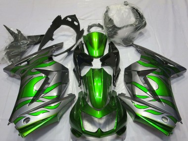Carenagens Moto Kawasaki Ninja 250 2008-2012 - Prata Verde Chama