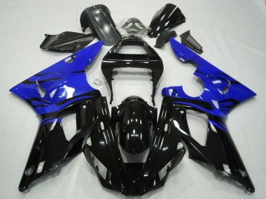 Carenagens Moto Yamaha R1 2000-2001 - Azul Preto Brilhante Chama