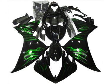 Carenagens Moto Yamaha R1 2009-2011 - Preto Brilhante Verde Chama