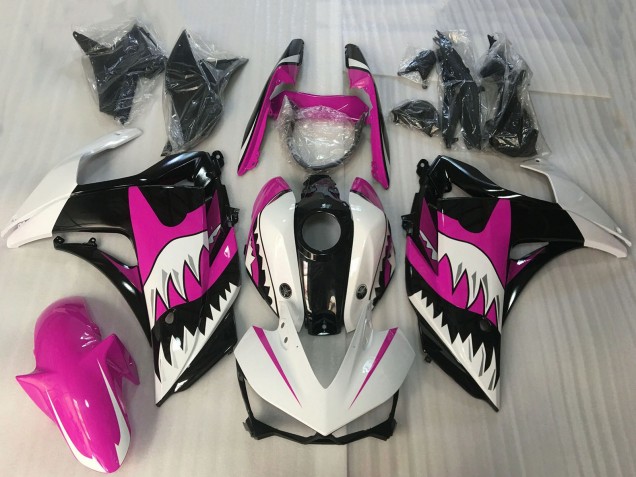 Carenagens Moto Yamaha R3 2015-2018 - Branco Rosa Preto Brilhante Tubarão